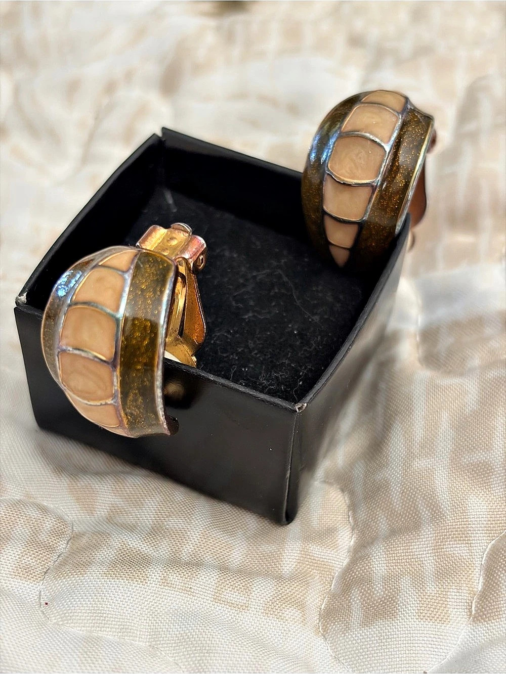 Brown & Gold Geometric Clip-On Earrings